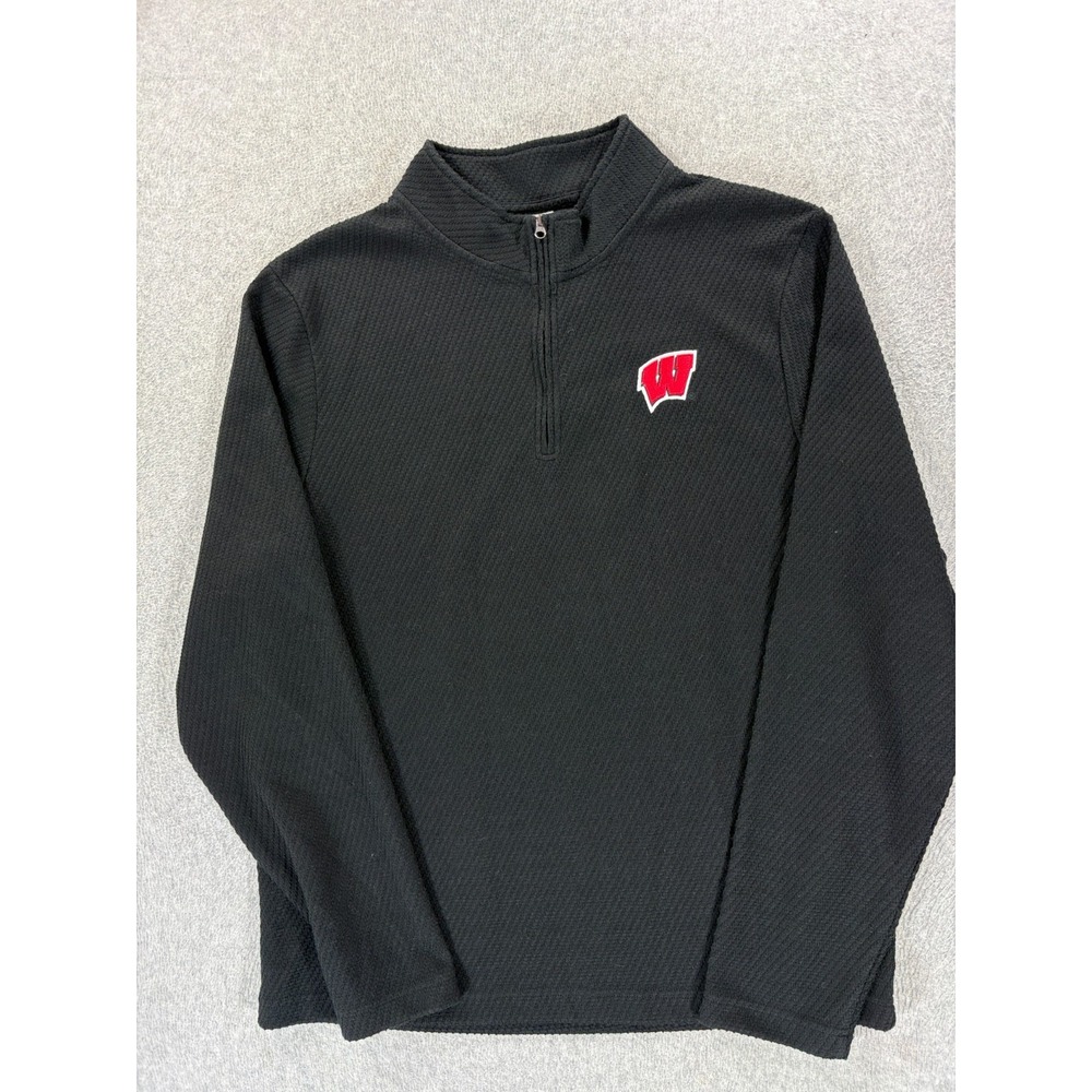 Wisconsin Badgers Stitched Logo 1/4 Zip Campus Pullover (Men's XL) Black